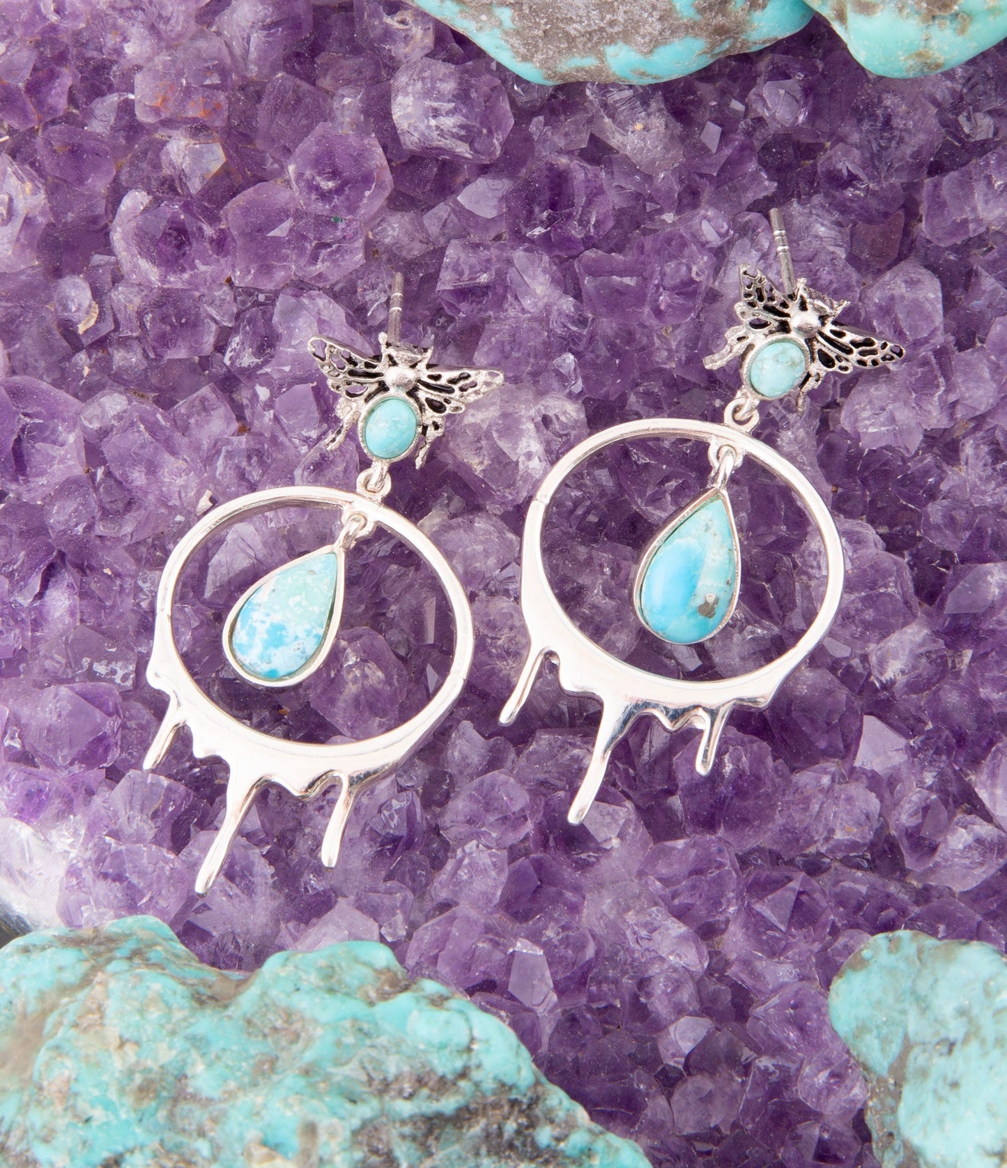 Boucles d'oreilles pendantes en argent sterling et turquoise bleu miel