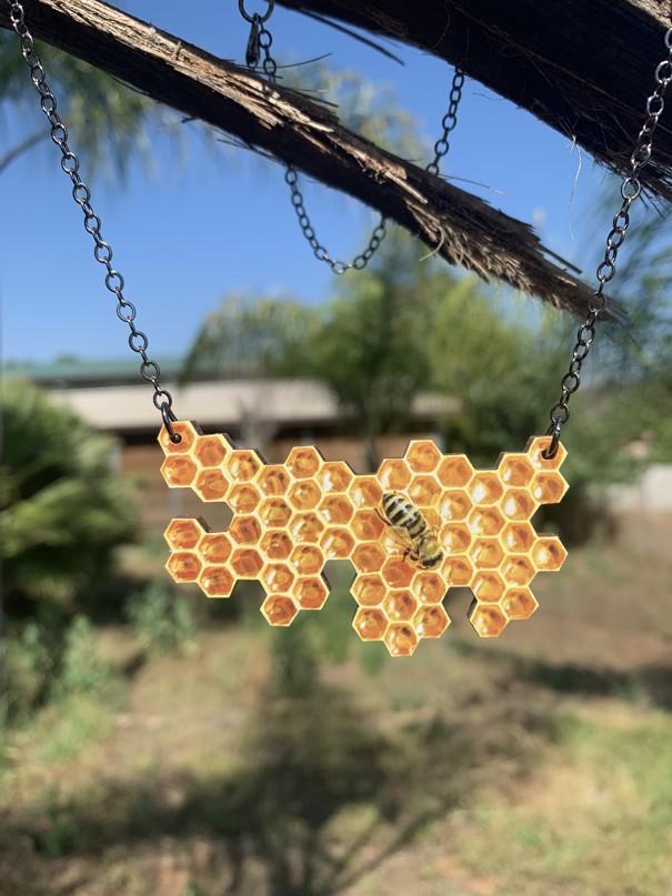 Collier Femme Abeille Nid d'Abeille Pendentif Alvéole Cadeau