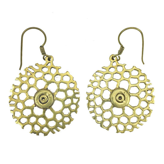 Boucles d'oreilles Bombe Alvéolaire Laiton Recyclé Centre Balle 5 cm X 3,2 cm Fait main