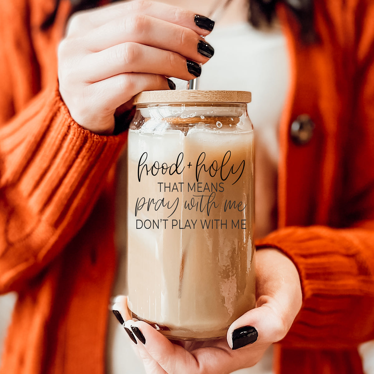 Hood And Holy 17oz Glass Tumbler With Bamboo Lid, 2 Stainless Straws And Straw Cleaner