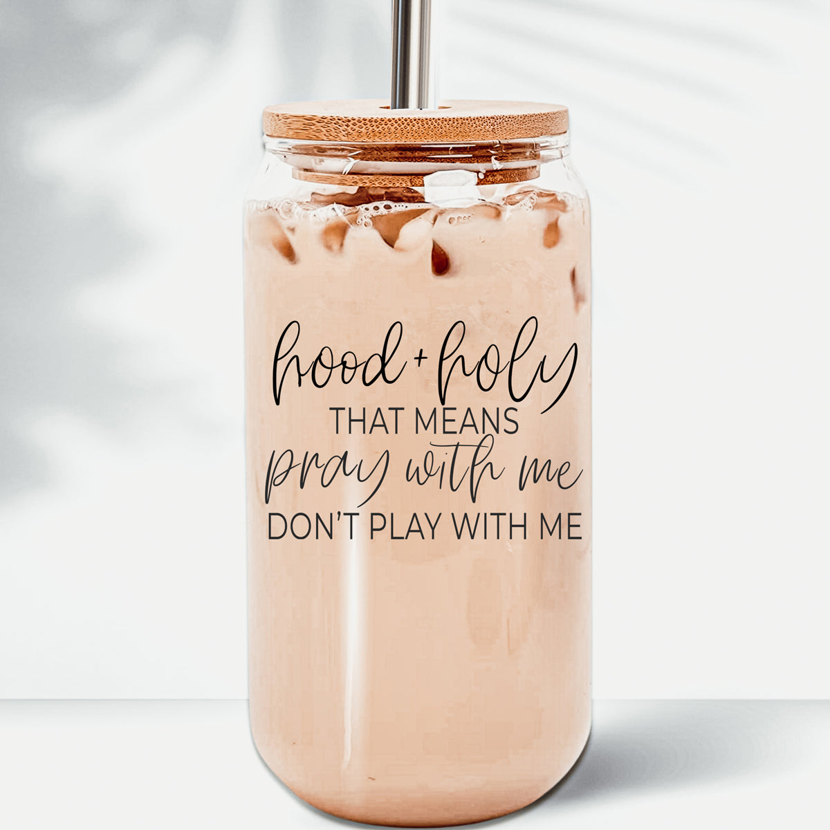 Hood And Holy 17oz Glass Tumbler With Bamboo Lid, 2 Stainless Straws And Straw Cleaner