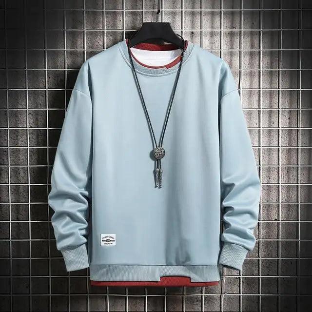 Hot New Spring Autumn Solid Color Casual Men Sweatshirts Men Fashion Mens Casual Sweatshirts Hoodie Men Two Pieces O-Neck Sweatshirt