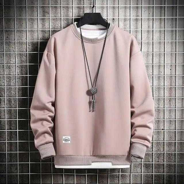 Hot New Spring Autumn Solid Color Casual Men Sweatshirts Men Fashion Mens Casual Sweatshirts Hoodie Men Two Pieces O-Neck Sweatshirt