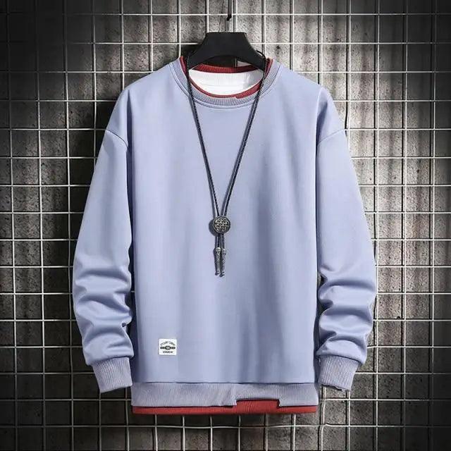 Hot New Spring Autumn Solid Color Casual Men Sweatshirts Men Fashion Mens Casual Sweatshirts Hoodie Men Two Pieces O-Neck Sweatshirt