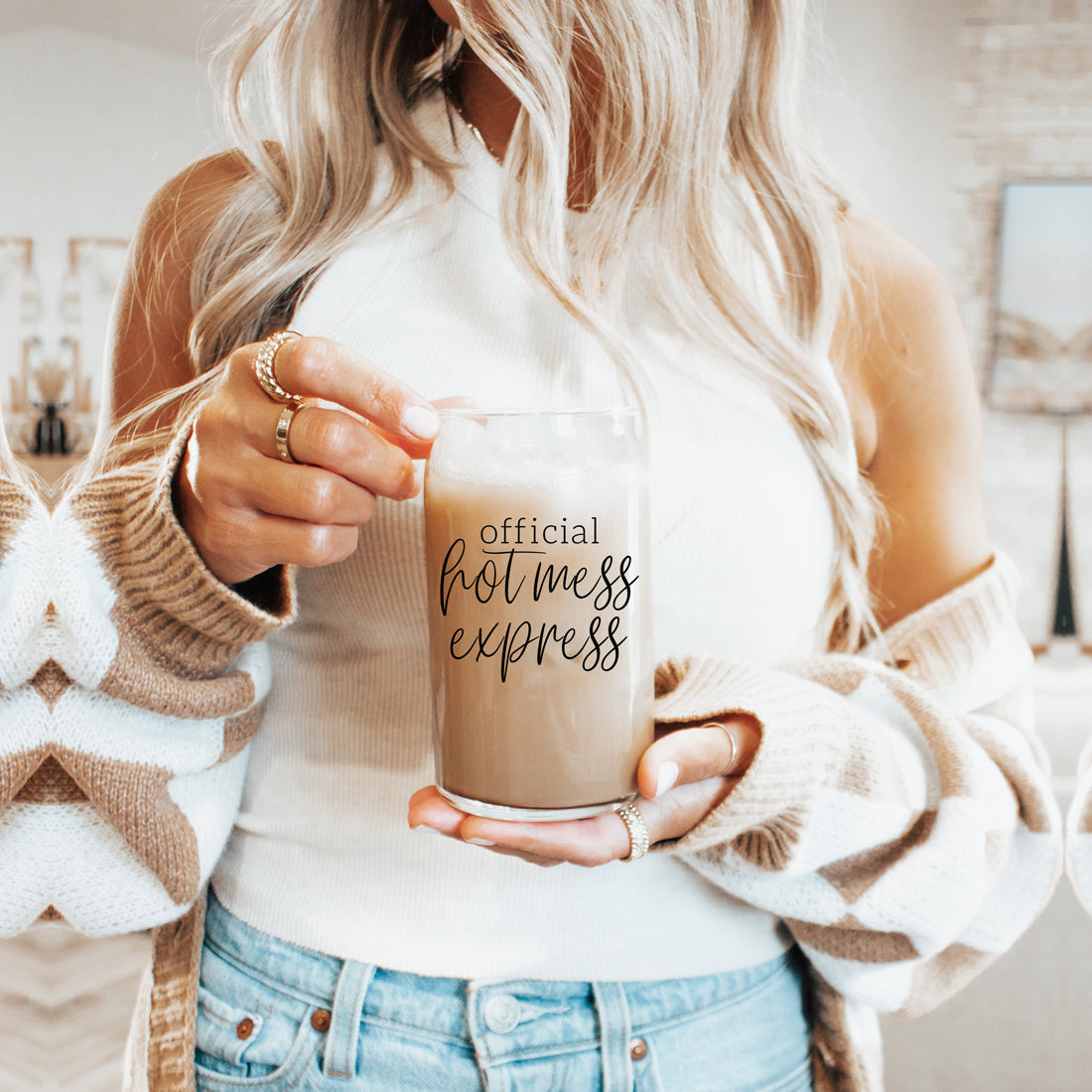 Gobelet en verre Hot Mess 17 oz avec couvercle en bambou, 2 pailles en acier inoxydable et brosse de nettoyage