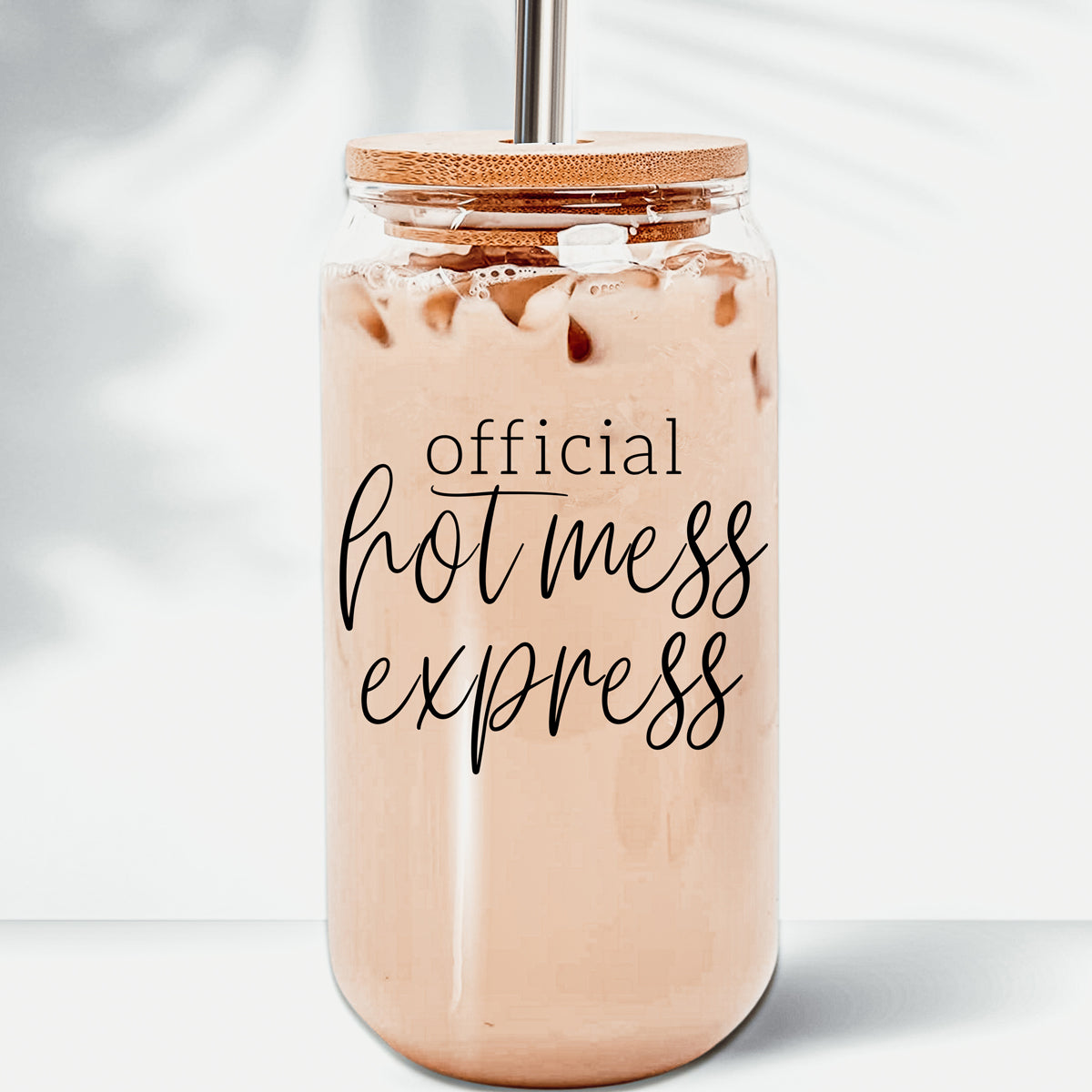 Gobelet en verre Hot Mess 17 oz avec couvercle en bambou, 2 pailles en acier inoxydable et brosse de nettoyage