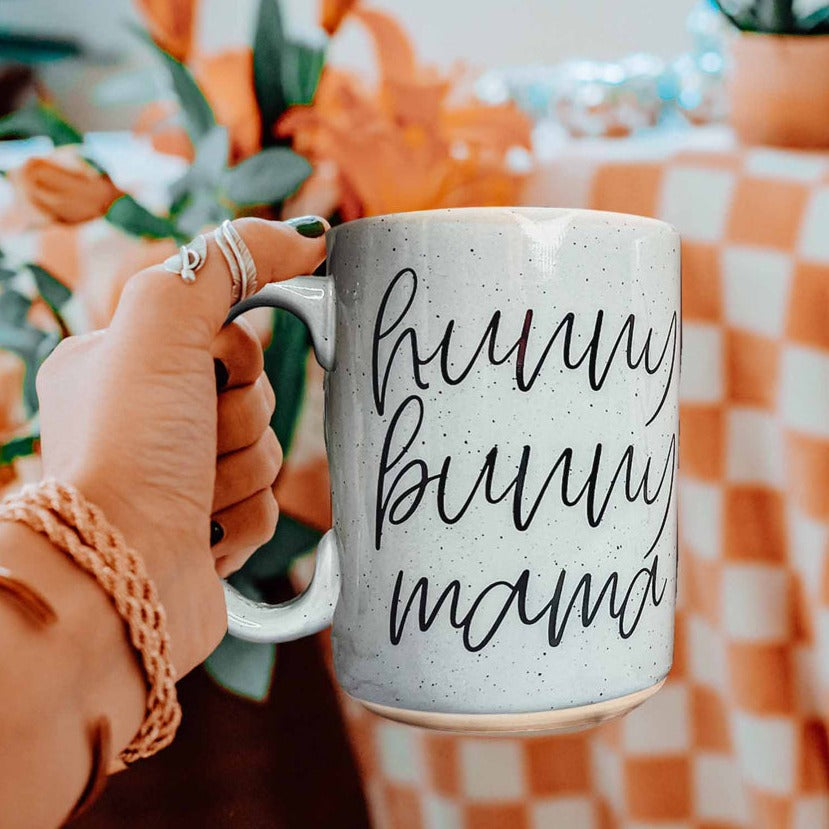 Keramiktasse „Hunny Bunny Mama“ 450 ml, groß, Pastell, Kaffeebecher, Blau, Rosa