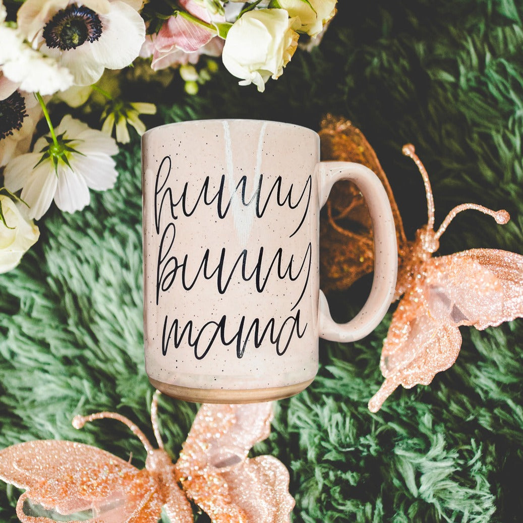 Keramiktasse „Hunny Bunny Mama“ 450 ml, groß, Pastell, Kaffeebecher, Blau, Rosa