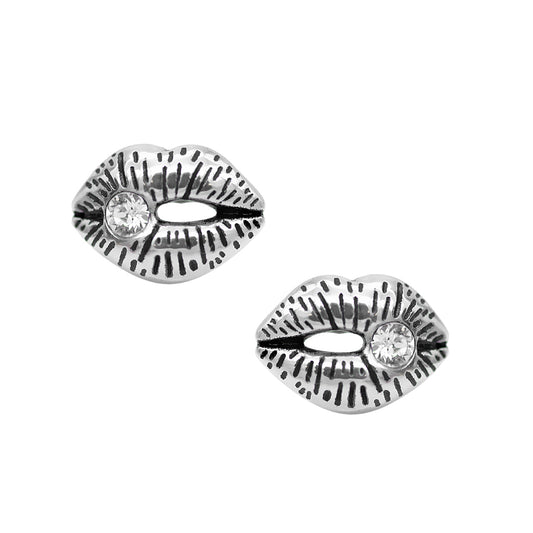 Puces d'oreilles en argent sterling avec pierres CZ, modèle Icy Lips