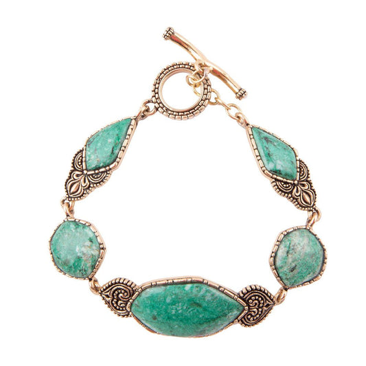 Bracelet Maillons Dorés en Chrysocolle Verte et Ikat