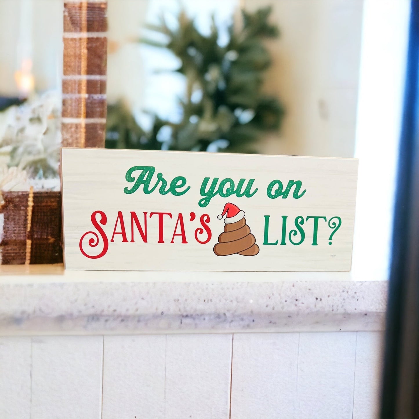 Panneau en bois "Santa Poop List" Décoration de Noël amusante Plaque de cheminée de vacances Cadeau amusant