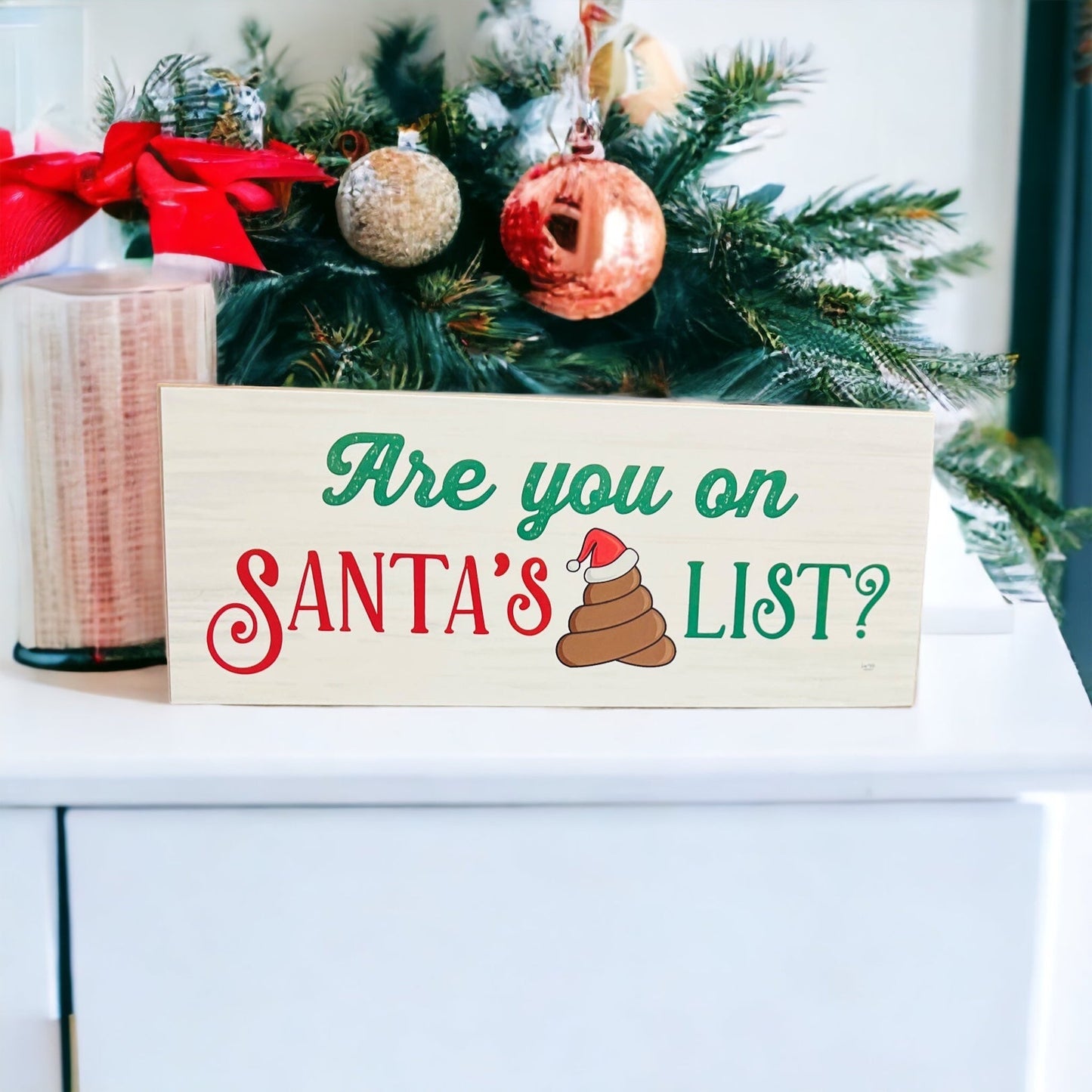 Panneau en bois "Santa Poop List" Décoration de Noël amusante Plaque de cheminée de vacances Cadeau amusant