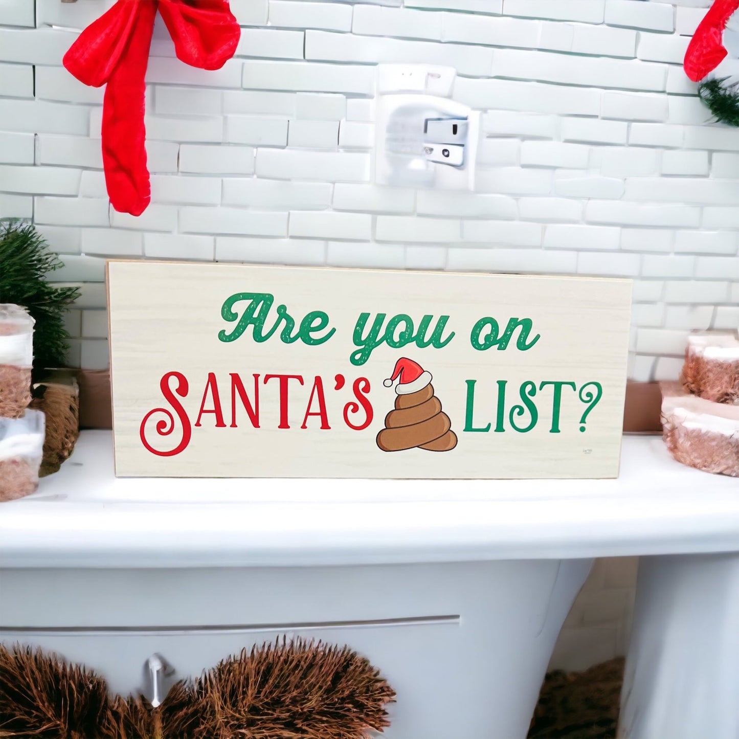 Panneau en bois "Santa Poop List" Décoration de Noël amusante Plaque de cheminée de vacances Cadeau amusant