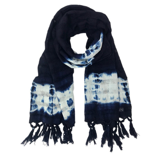 Écharpe en coton à rayures indigo, taille oversize, légère, teinte à la main, idéal pour les voyages