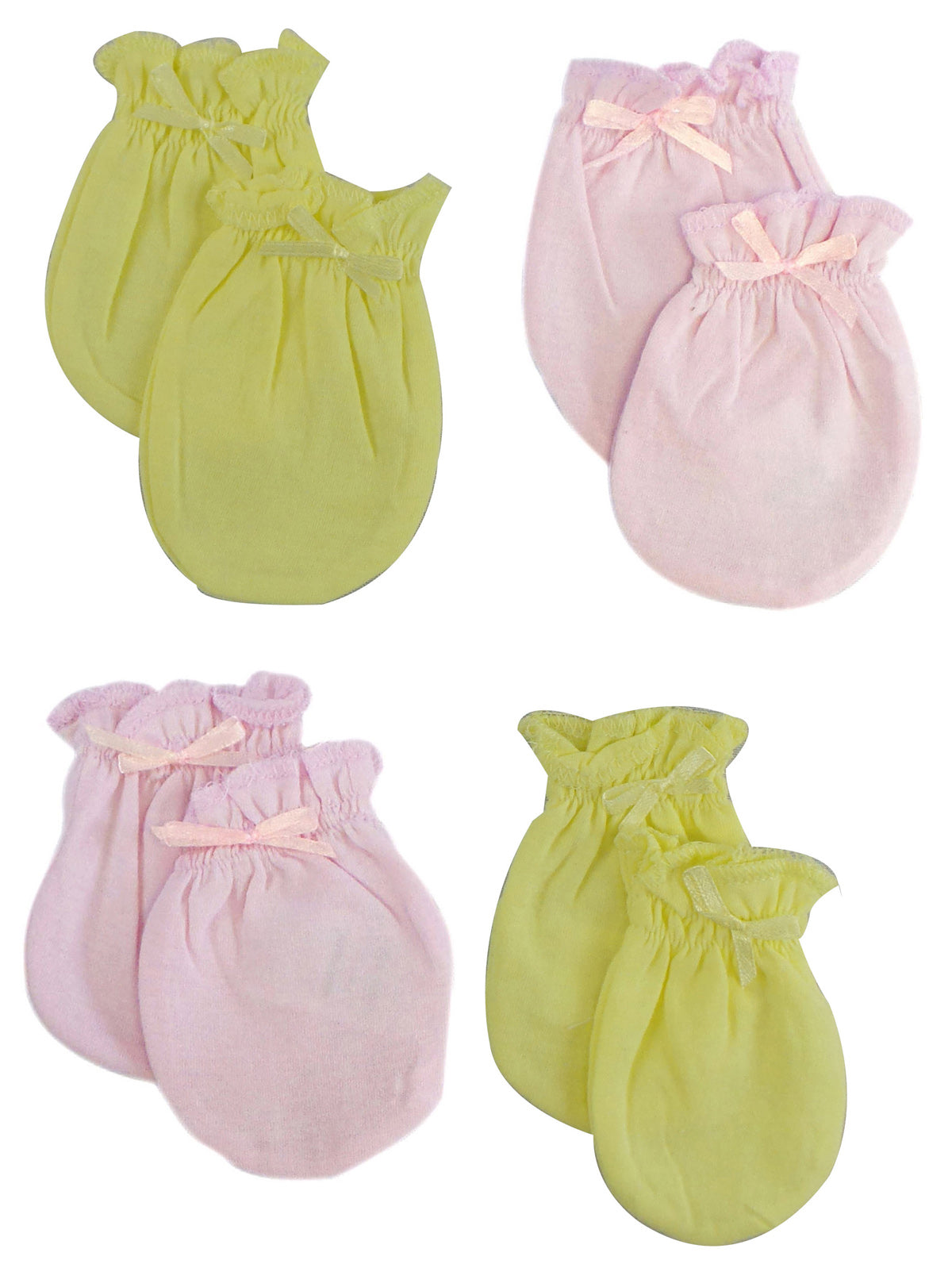 Mitaines Bébé en Coton Doux Lot de 4 Rose Jaune Nouveau-né