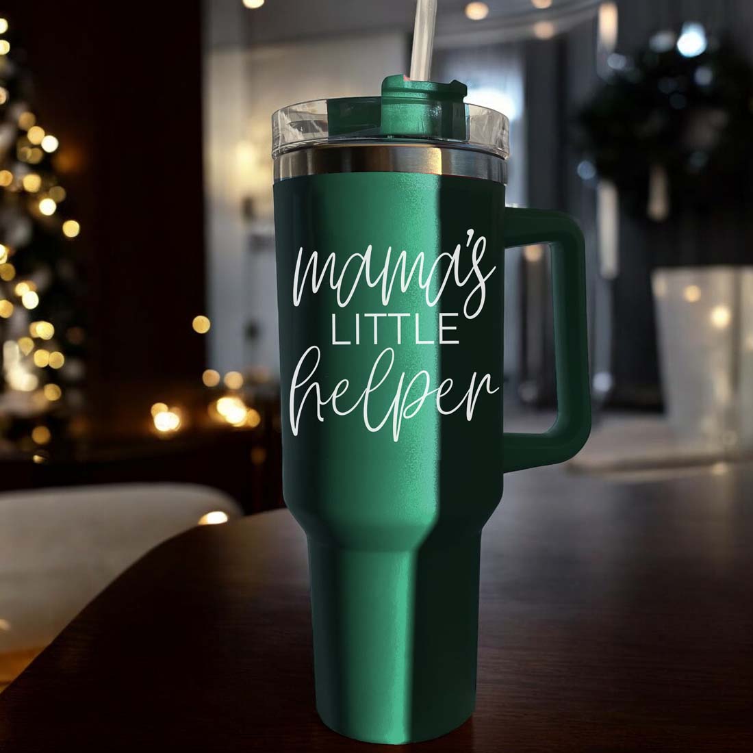 Insulated 40oz Travel Mug With Handle Lid And Straw, Green Option, Mom Gift