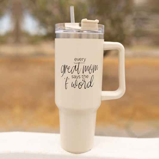 Gobelet de voyage isotherme de 40 oz, maman dit le gros mot, avec poignée, couvercle et paille, cadeau