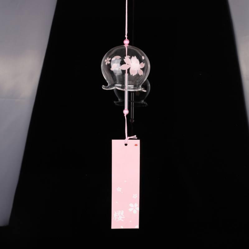 Japan Style Hand-paint Sakura Glass Wind Chimes Creative Gifts Painted Window & Door Hanging Bells Decorations Hanging Wind Chime Pendant Label Chimes Wind Bells Gift For Mom Home