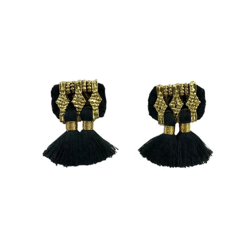 Boucles d'oreilles Jhumka à pompons, style bohème, faites à la main, en coton et alliage de zinc, 4 couleurs