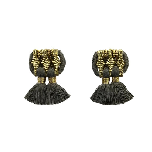 Boucles d'oreilles Jhumka à pompons, style bohème, faites à la main, en coton et alliage de zinc, 4 couleurs