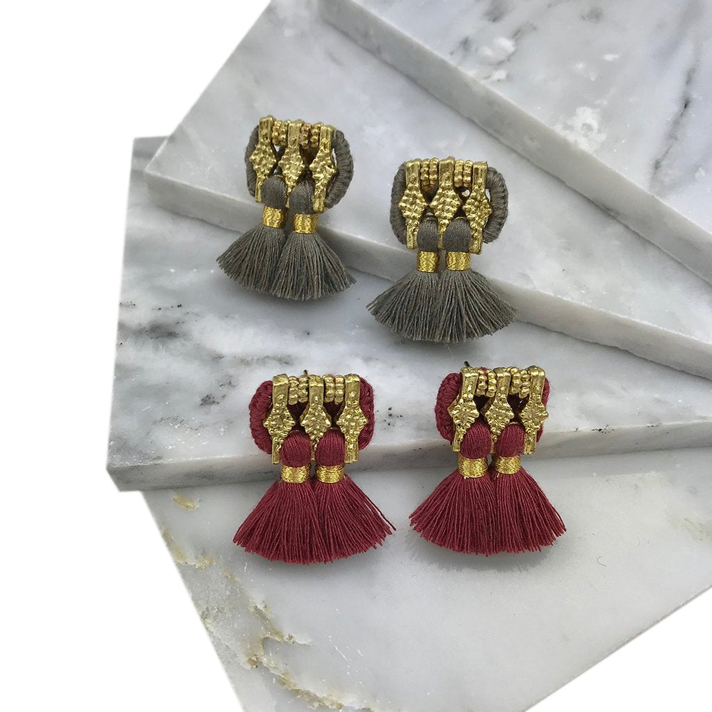 Boucles d'oreilles Jhumka à pompons, style bohème, faites à la main, en coton et alliage de zinc, 4 couleurs