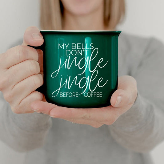 Mug de camping en céramique Jingle Jingle 430 ml rouge ou vert, lettrage blanc double face, micro-ondes