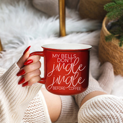Jingle Jingle Ceramic Campfire Mug 14.5oz Red Or Green, Double Sided White Lettering, Microwave Safe