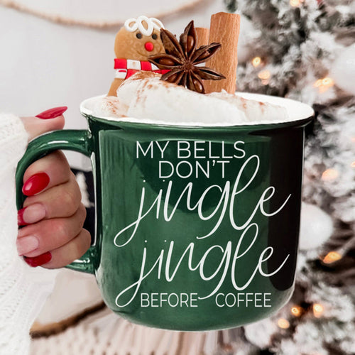 Jingle Jingle Ceramic Campfire Mug 14.5oz Red Or Green, Double Sided White Lettering, Microwave Safe