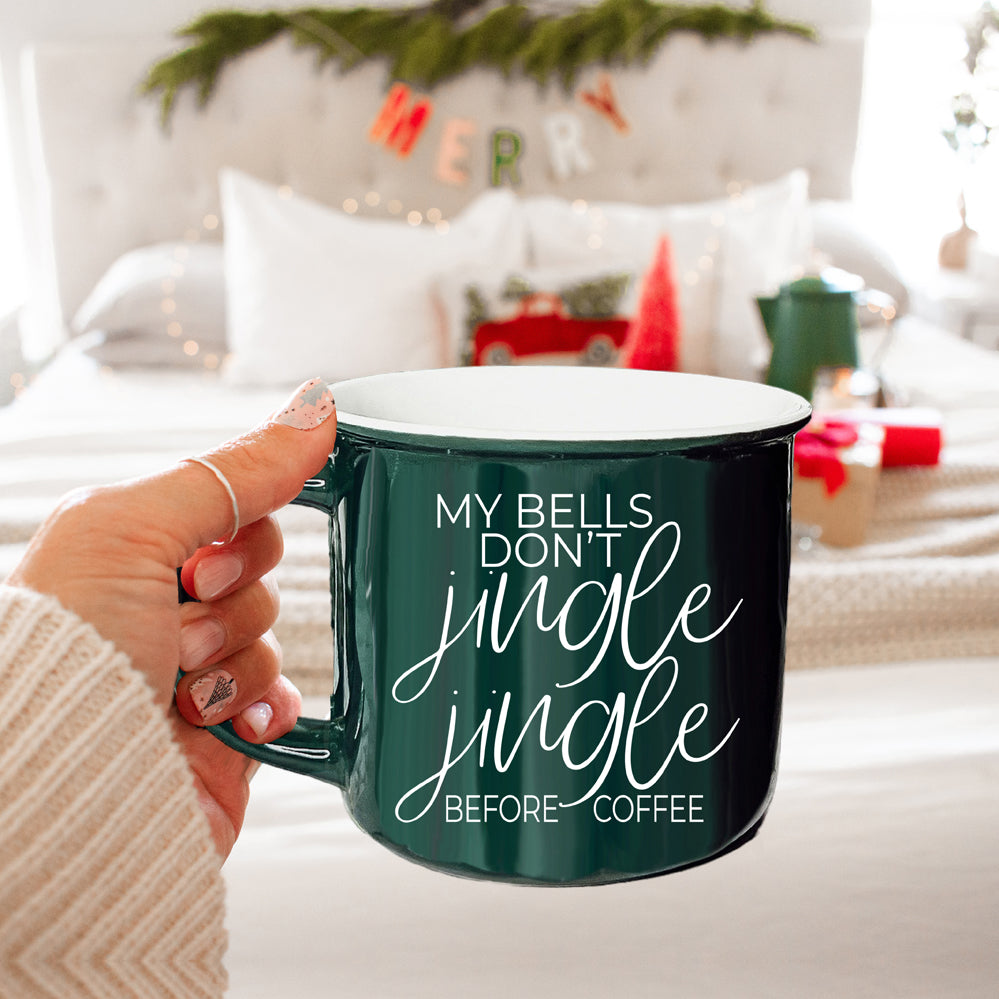 Jingle Jingle Keramik-Lagerfeuertasse 430ml Rot oder Grün, doppelseitige weiße Schrift, mikrowellengeeignet