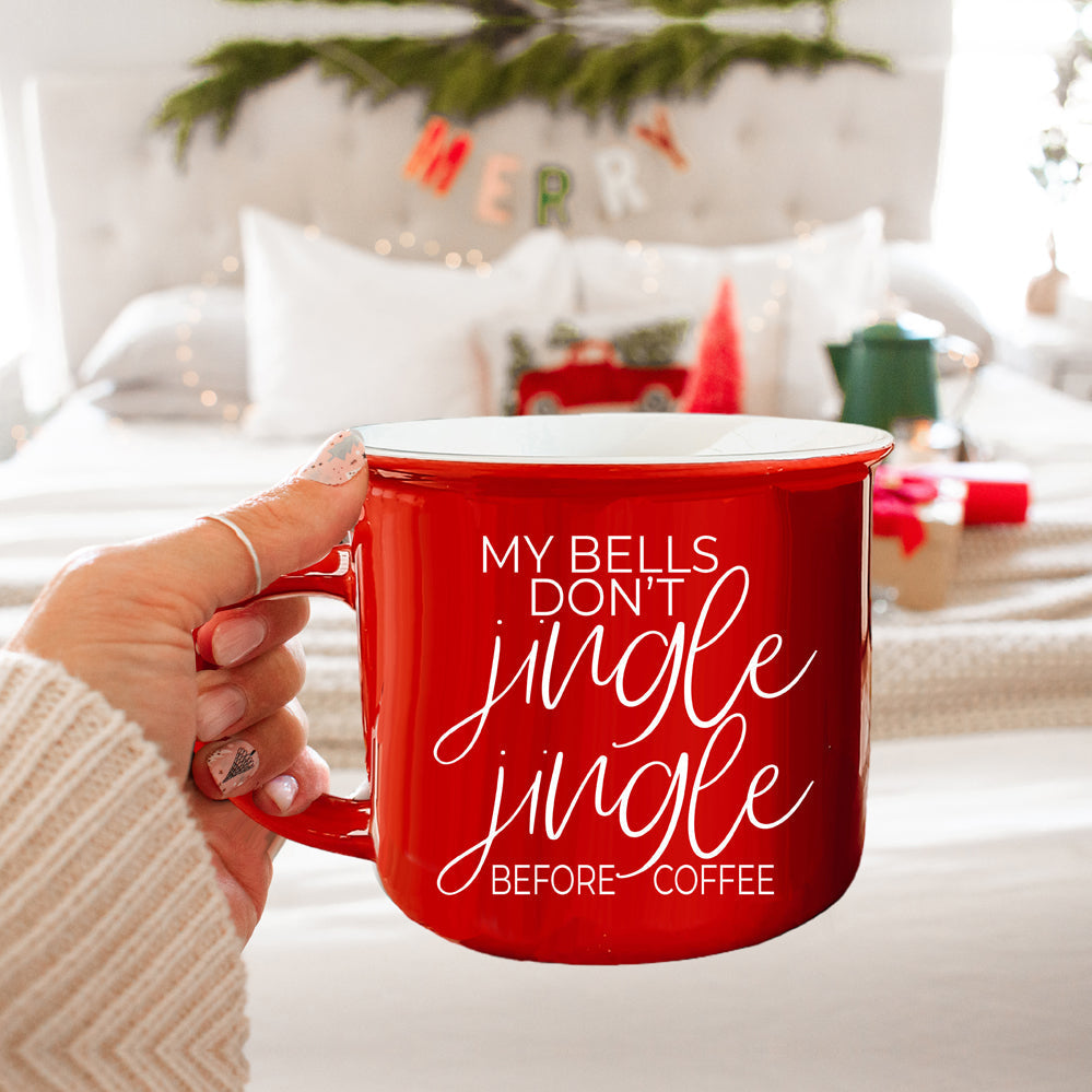 Jingle Jingle Keramik-Lagerfeuertasse 430ml Rot oder Grün, doppelseitige weiße Schrift, mikrowellengeeignet