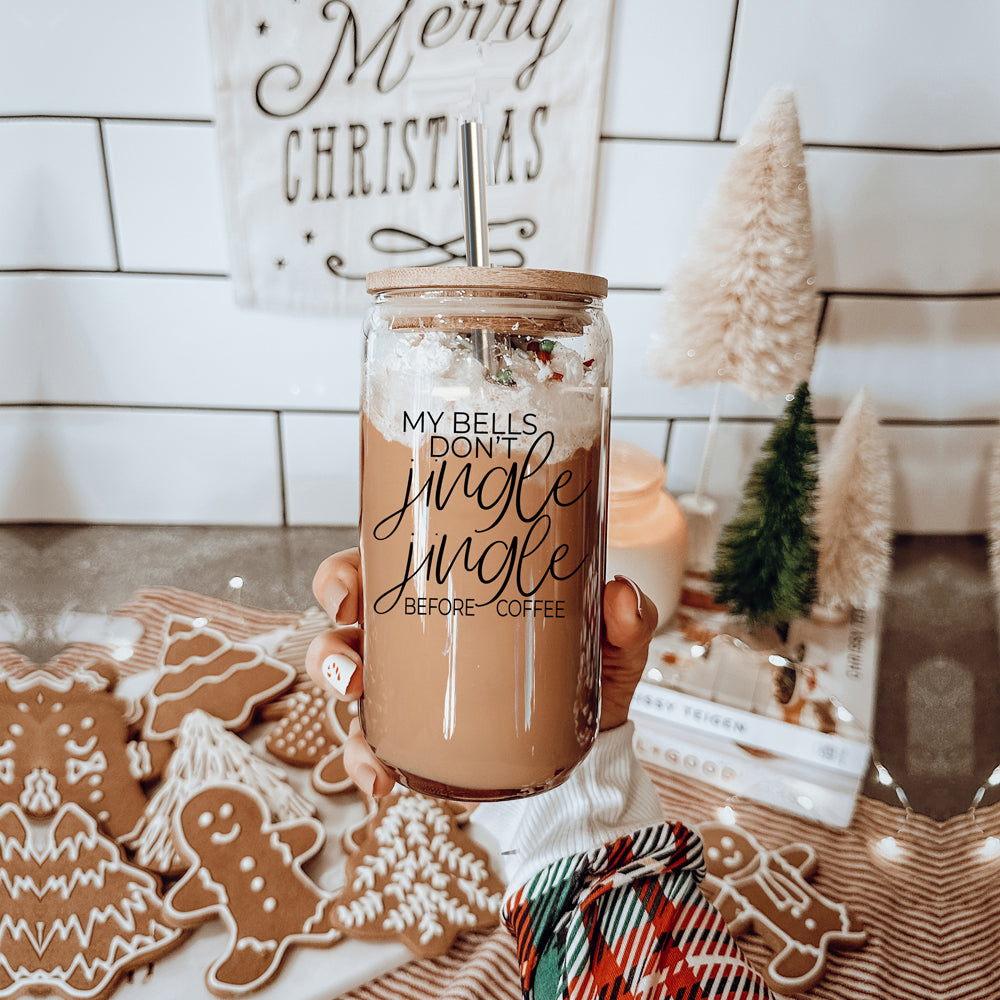 17oz Glasbecher mit Bambusdeckel und Edelstahlhalmen – Kaffeeliebhaber-Geschenk