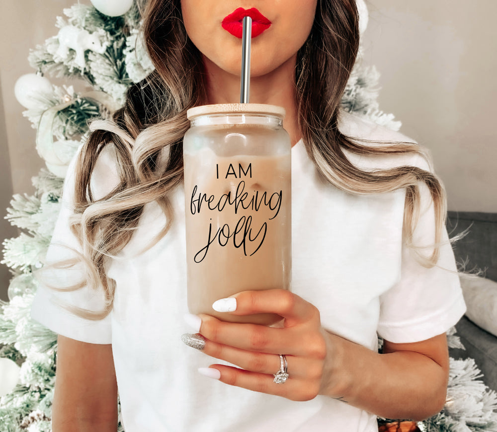 Freaking Jolly 17oz Tumbler With Bamboo Lid, 2 Stainless Straws And Cleaner