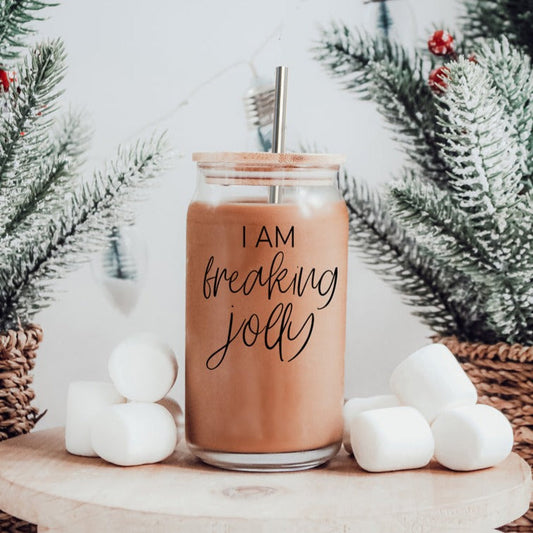 Freaking Jolly 17oz Becher mit Bambusdeckel, 2 Edelstahl-Strohalmen und Reinigungsbürste