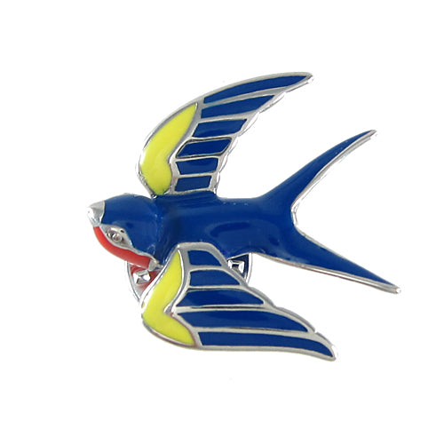 Fröhlicher Spatz Emaille-Anstecker Blau Gelb Retro Vogelbrosche