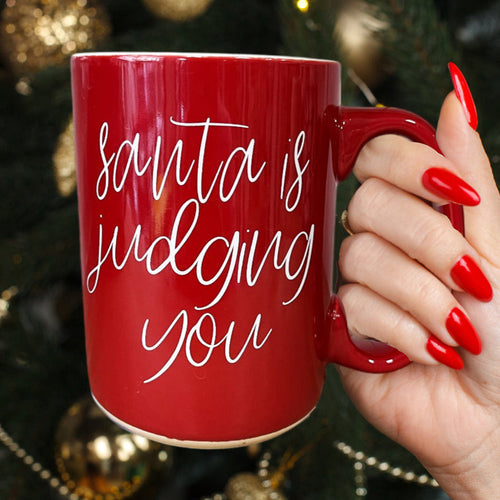 Tasse à café en céramique double face « Le Père Noël vous juge méchant ou sage » rouge ou vert