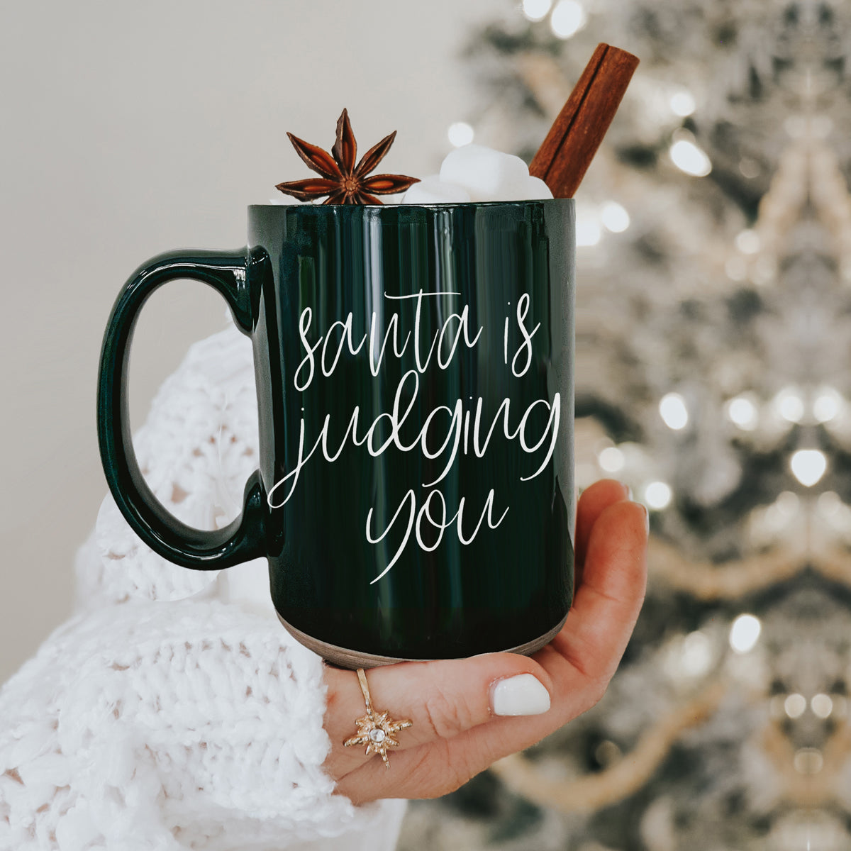 Tasse à café en céramique double face « Le Père Noël vous juge méchant ou sage » rouge ou vert