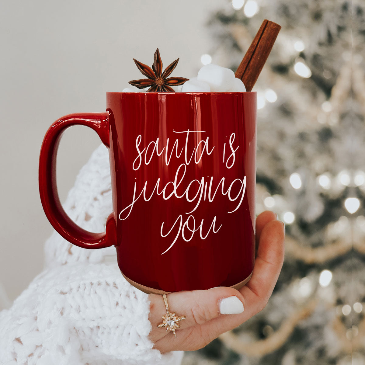 Tasse à café en céramique double face « Le Père Noël vous juge méchant ou sage » rouge ou vert