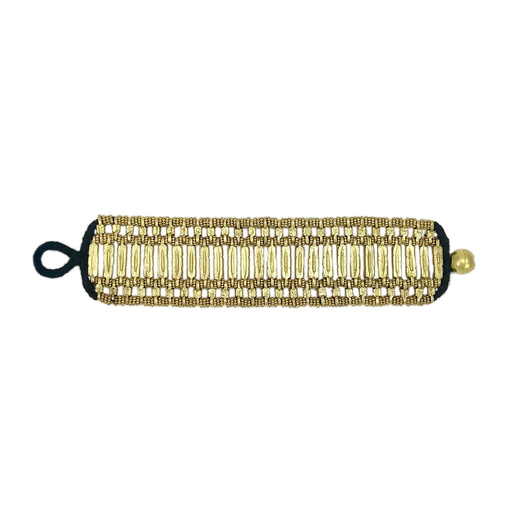 Kada Manschette Handgewebt Metallperlen Baumwollfaden Boho Indisch Inspiriert 19 cm