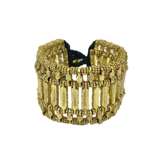 Kada Manschette Handgewebt Metallperlen Baumwollfaden Boho Indisch Inspiriert 19 cm