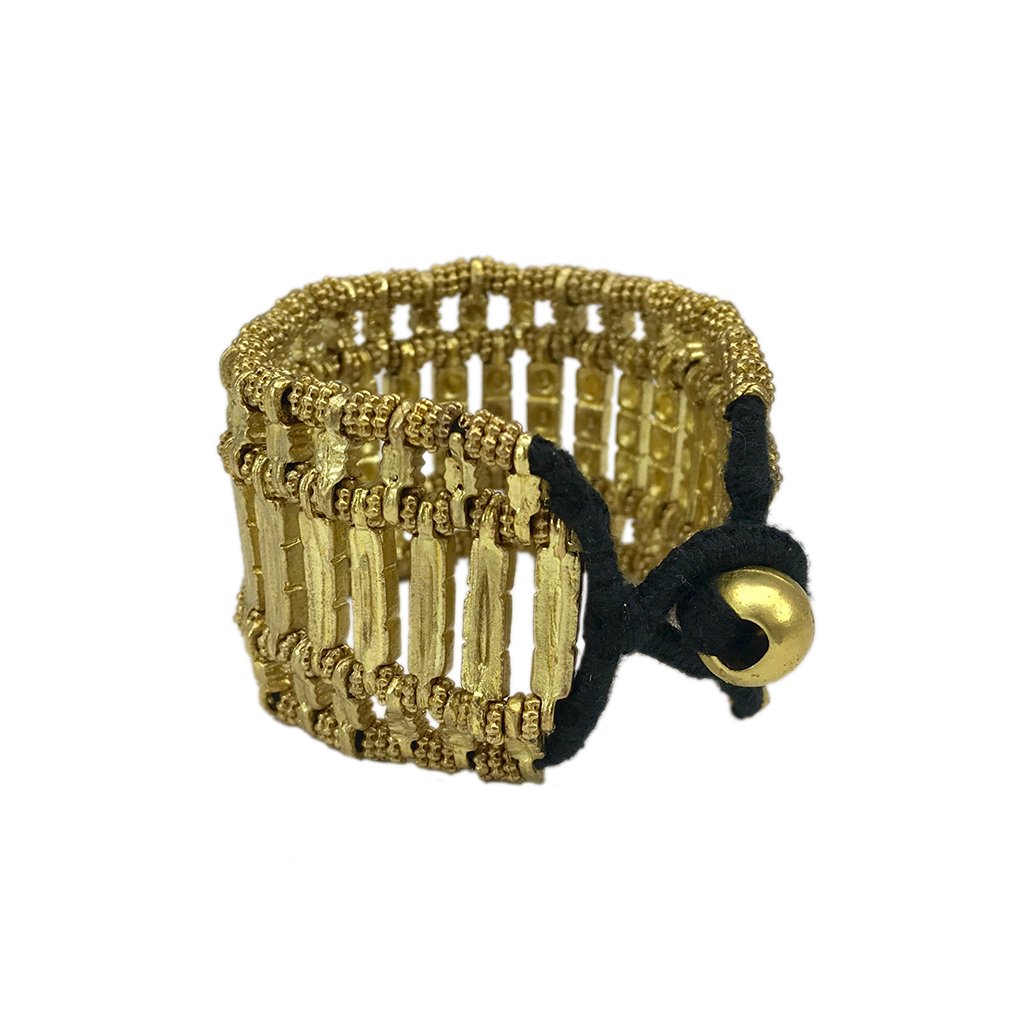 Kada Manschette Handgewebt Metallperlen Baumwollfaden Boho Indisch Inspiriert 19 cm