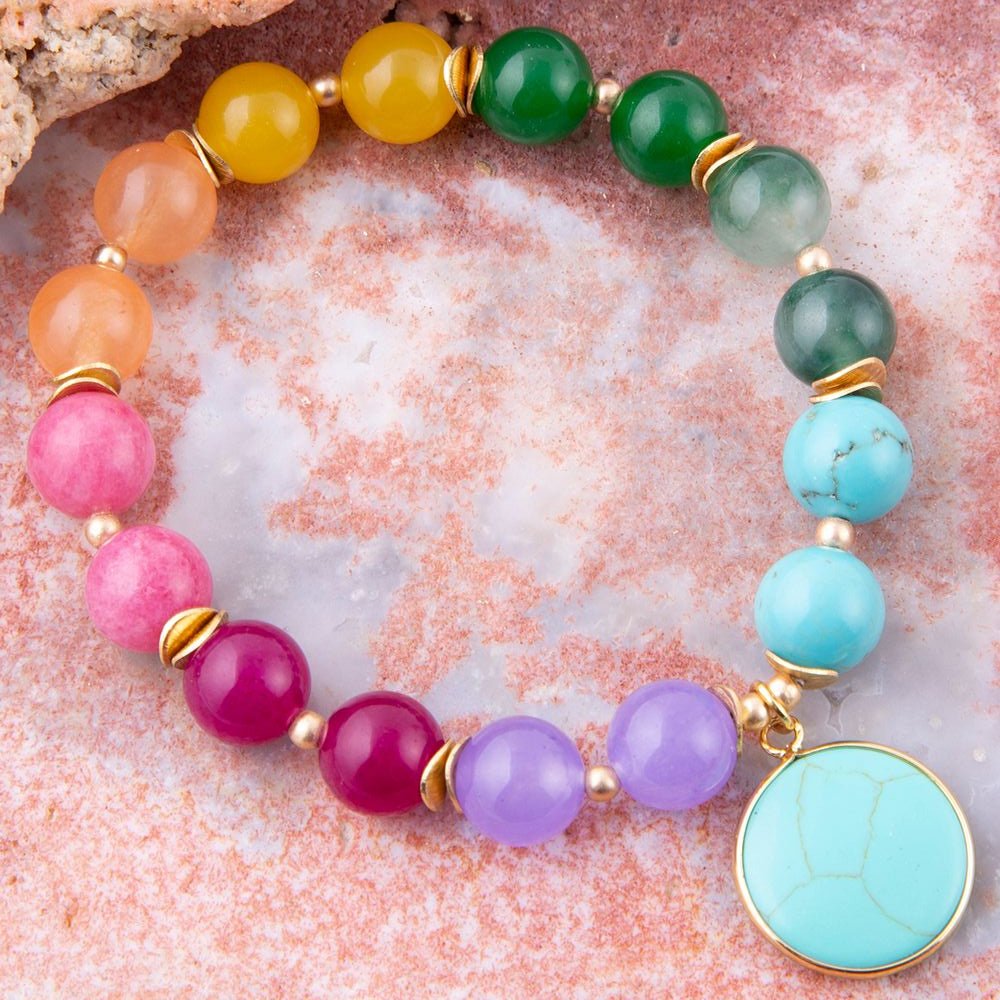 Bracelet à breloques kaléidoscope multicalcédoine bleu turquoise