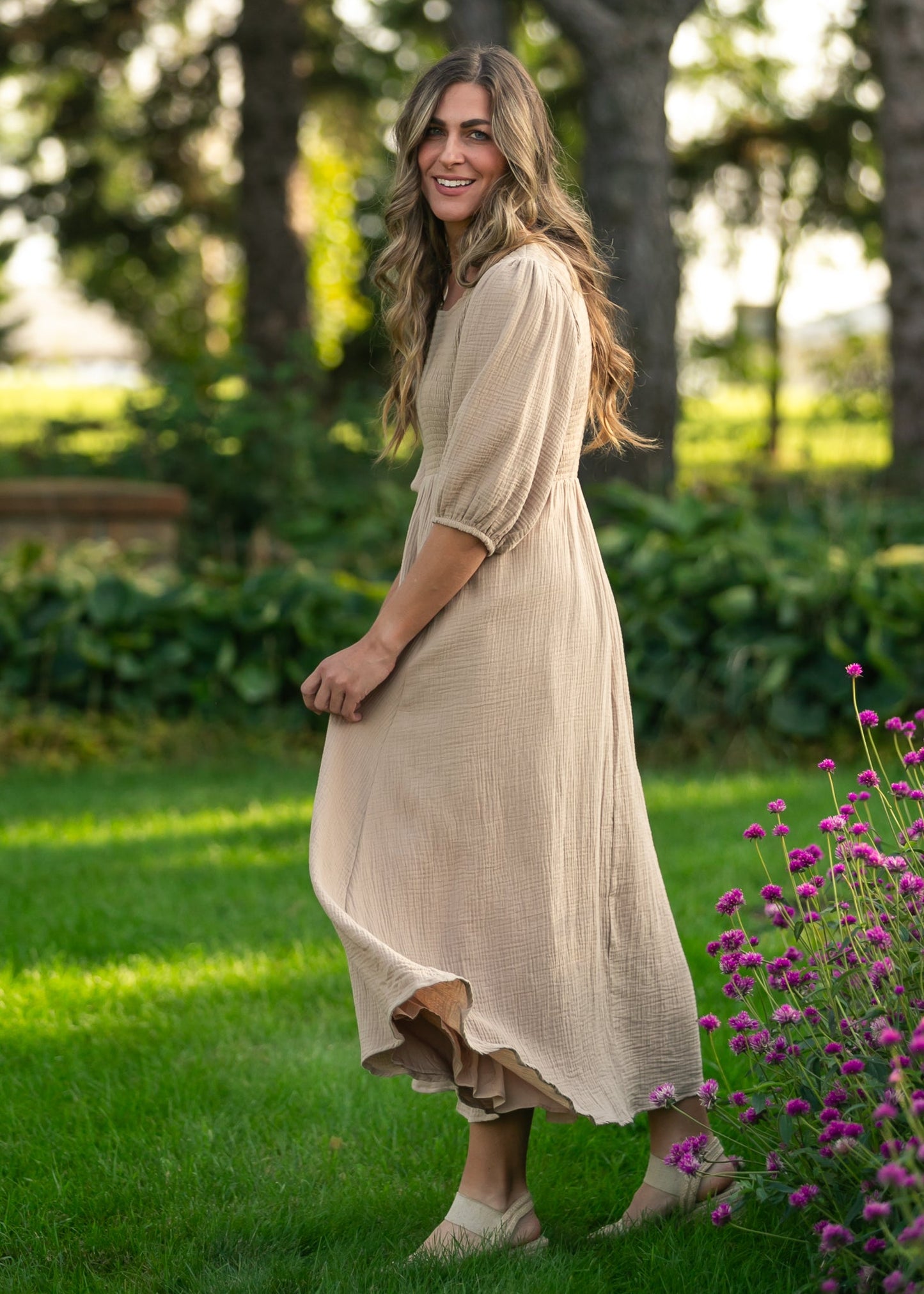 Kayleen Tan Smocked Bodice Gauze Dress - FINAL SALE