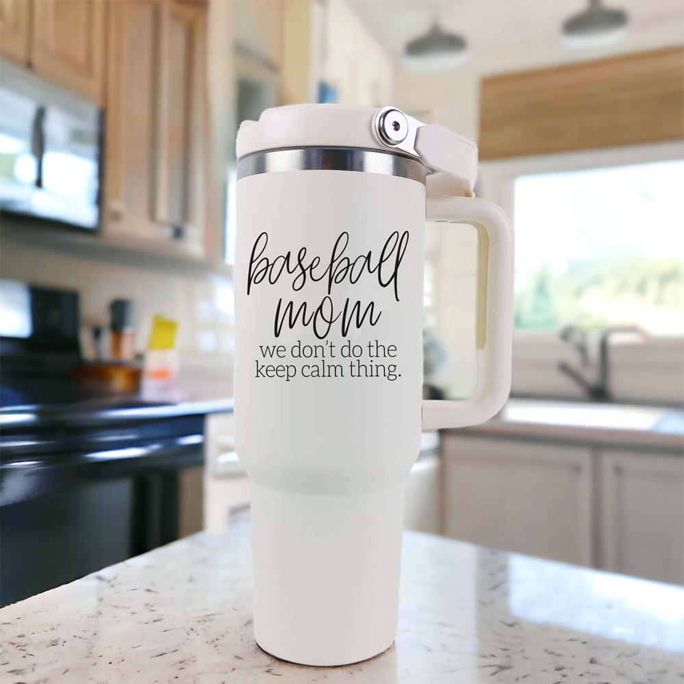 Baseball Mom 40oz Becher mit Griff Strohhalm Auslaufsicherer Ausgießer Reisebecher