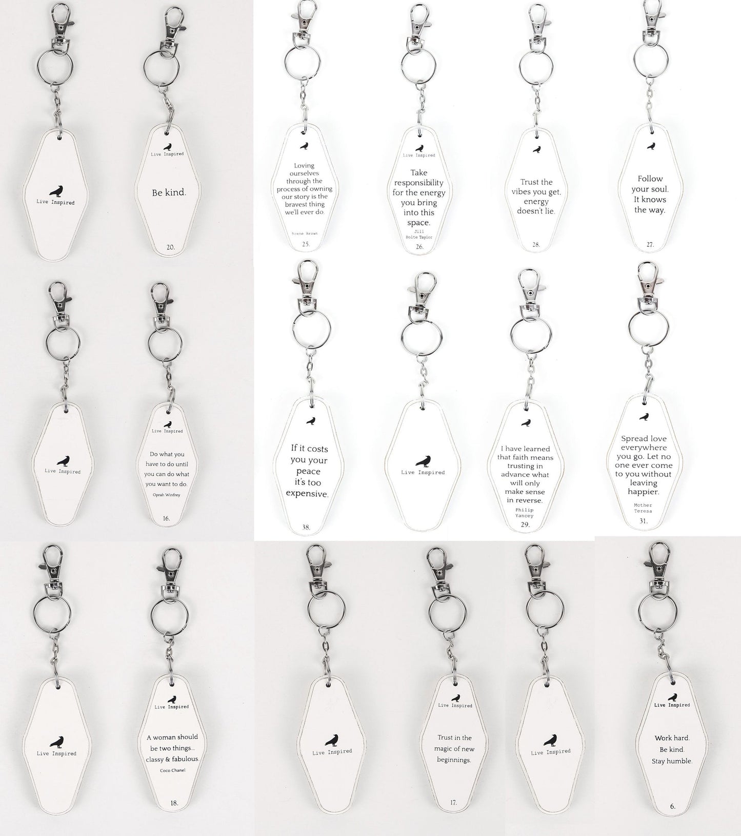 Wooden Inspirational Key Chains Reversible Heavy Duty Motivational Quotes Keyring Set 10 Plus Styles