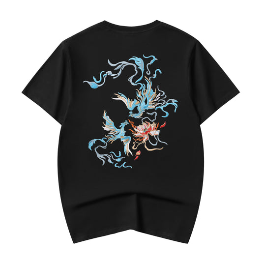 KH606 T-shirt Brodé Phénix Bleu
