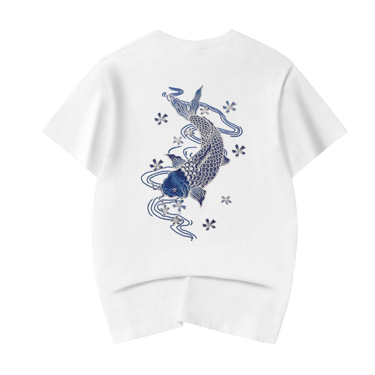 T-shirt brodé carpe koï bleue KH801