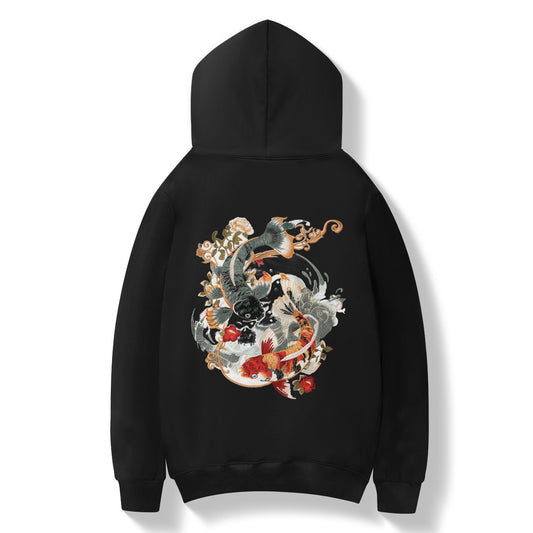 KH9008 Sweat à Capuche Brodé YinYang Koi