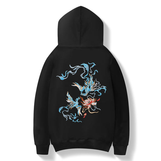 Sweat à capuche brodé Phénix Bleu KH9010