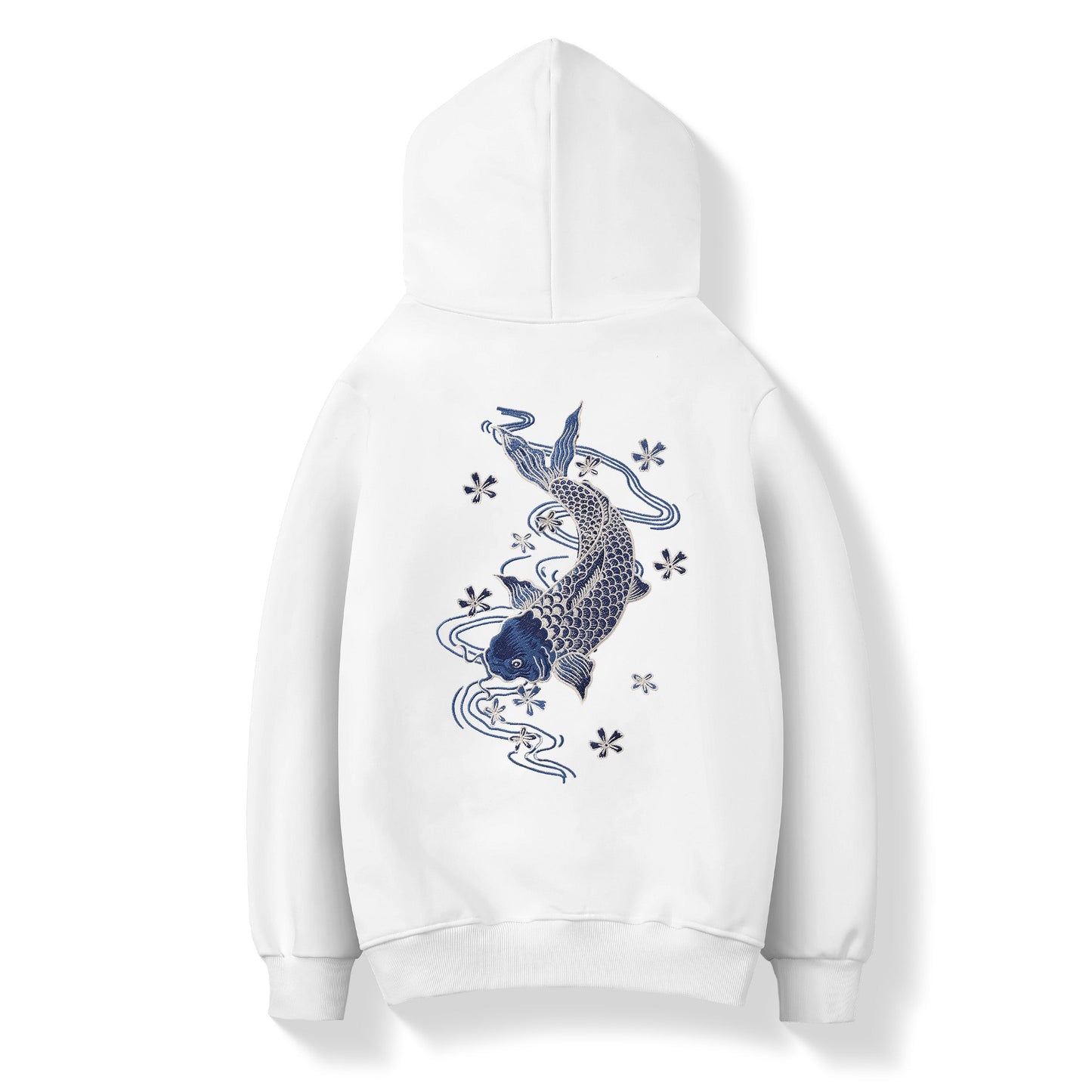 KH9015 Blauer Koi-Stickerei-Kapuzenpullover