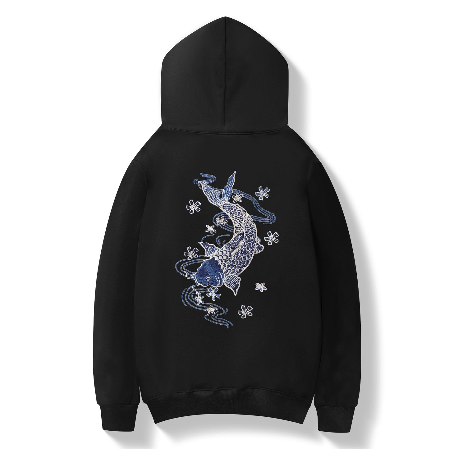 KH9015 Blauer Koi-Stickerei-Kapuzenpullover